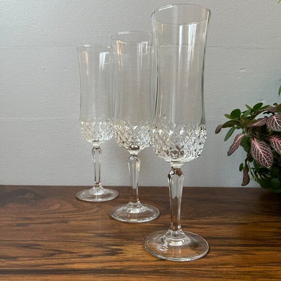 Cristal D'Arques Durand Longchamp Crystal Set of 3 Champagne Flutes Wine Glasses - Picture 8 of 9